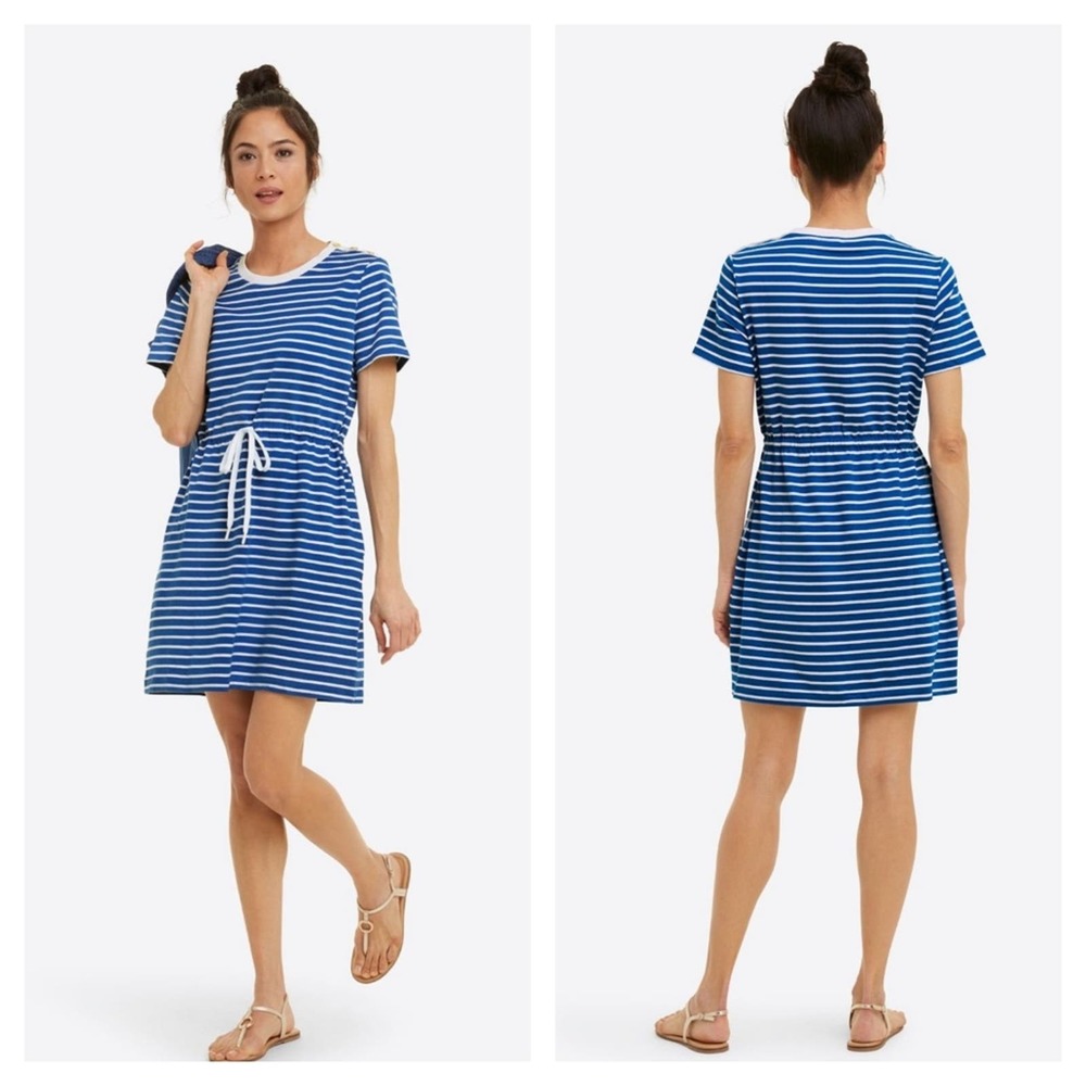 Draper James Tie Waist T-Shirt Dress in Blue Nautical Stripe XXL